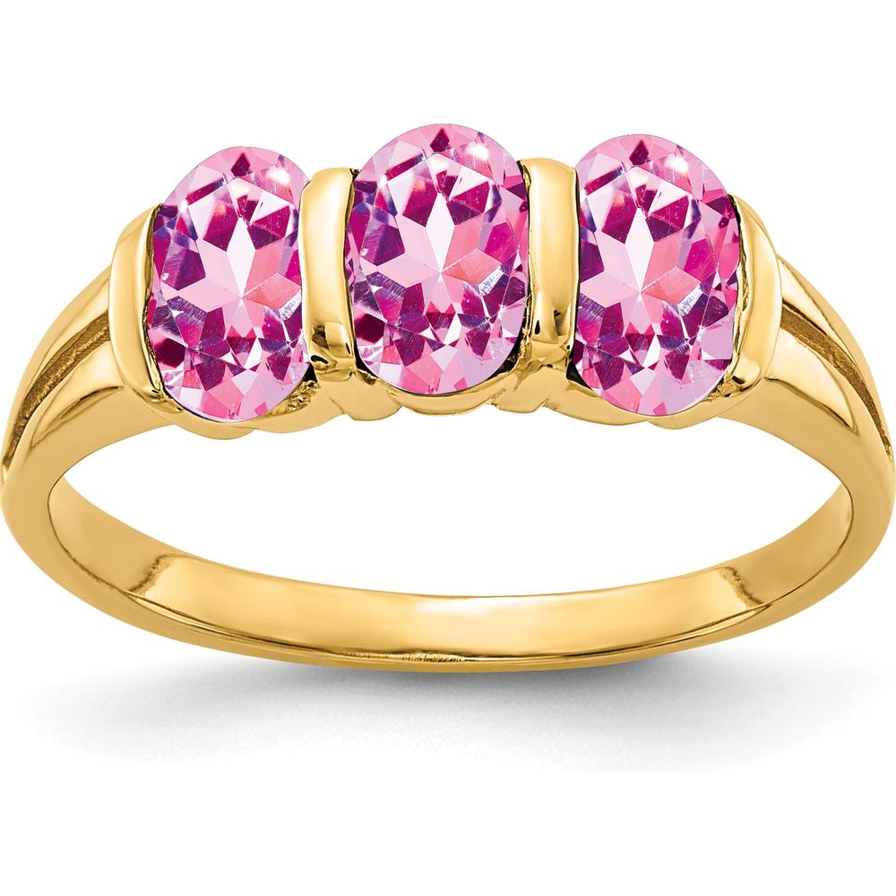 14K Yellow Gold Three-Stone Pink Sapphire Ring - 1.8 Carat Total Pink Sapphire Weight by Monteluci Fine Jewelry