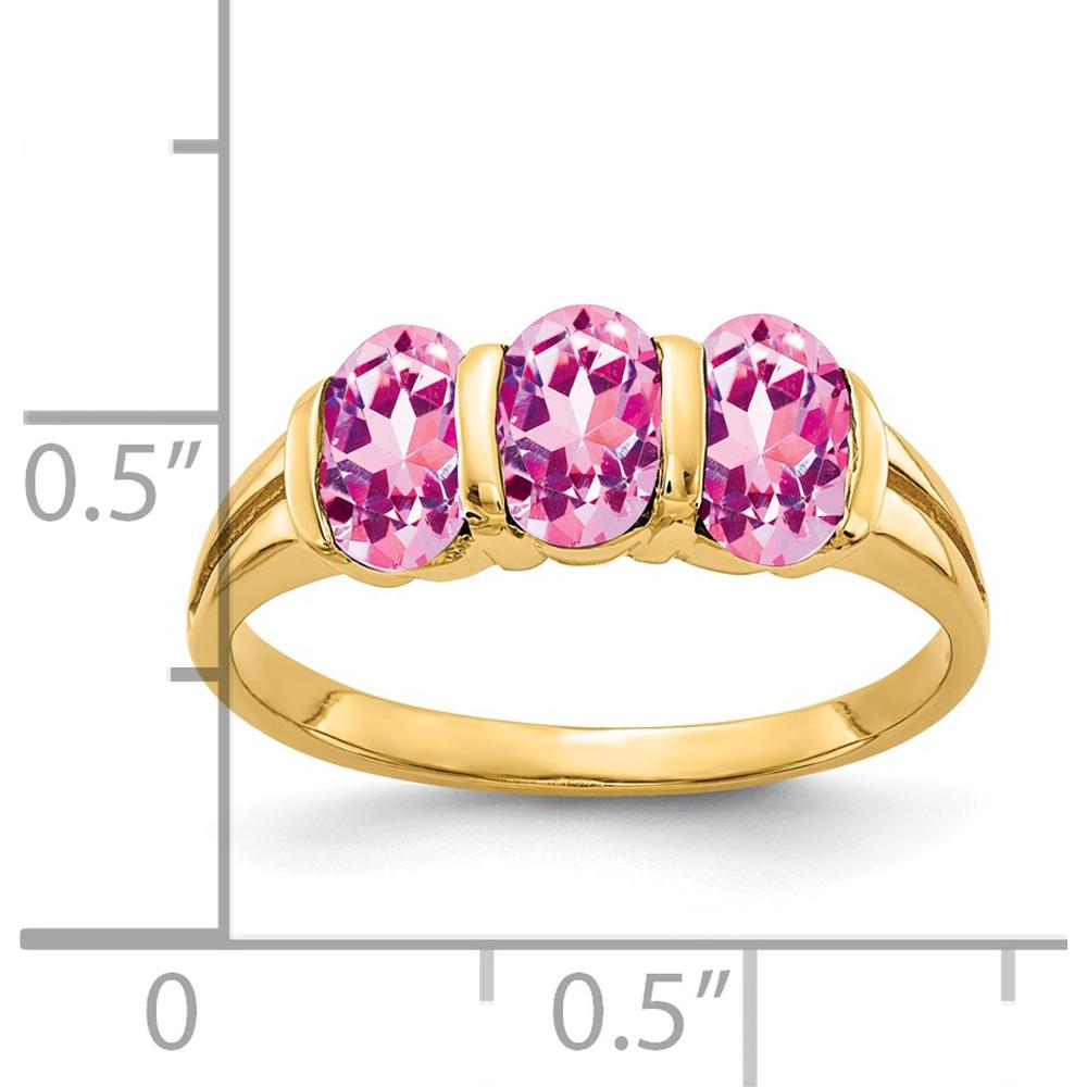 14K Yellow Gold Three-Stone Pink Sapphire Ring - 1.8 Carat Total Pink Sapphire Weight by Monteluci Fine Jewelry