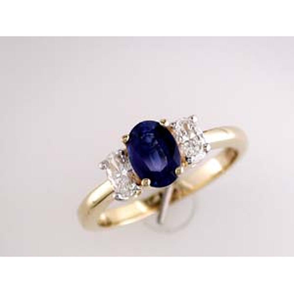 14K Yellow Gold Three Stone Ring with 1.00 Carat Oval Sapphire and 0.45 Carat Oval Diamond Accents - Royal Jewelry