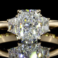 14K Yellow Gold Three-Stone Ring with 1.01 Carat Radiant Cut Lab Diamond and 0.34 Carat Side Stones - 1.35 Carat Total Diamond Weight - Covaloro Fine Jewelry