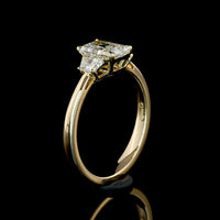 14K Yellow Gold Three-Stone Ring with 1.01 Carat Radiant Cut Lab Diamond and 0.34 Carat Side Stones - 1.35 Carat Total Diamond Weight - Covaloro Fine Jewelry