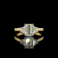14K Yellow Gold Three Stone Ring with 1.26 Carat Emerald Cut Lab Diamond and 0.48 Carat Straight Baguette Diamonds - Total 1.74 Carats, IGI Certified D VVS2 - Covaloro Fine Jewelry
