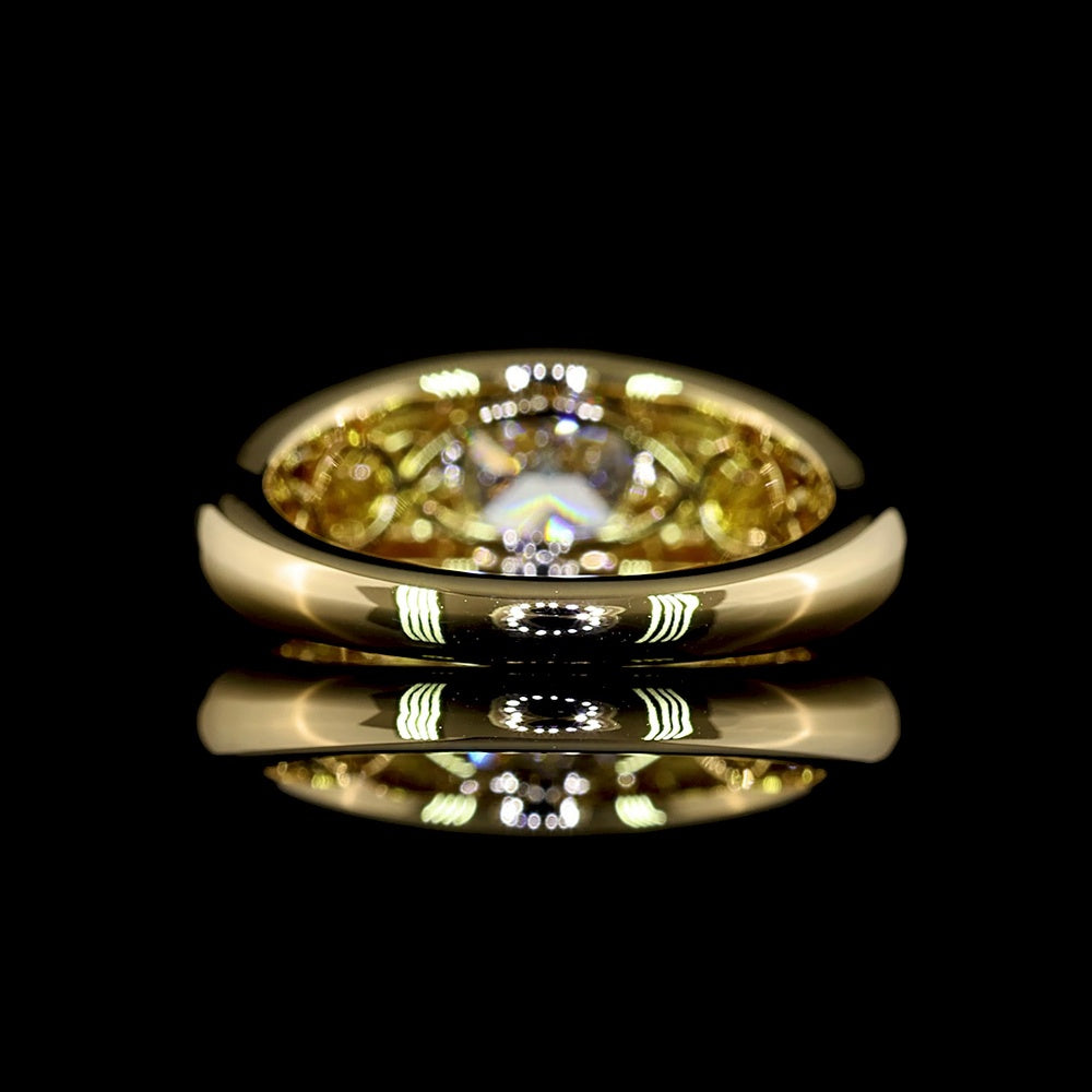 14K Yellow Gold Three Stone Ring with 1.50 Carat Square Cushion Brilliant Lab Diamond and 0.20 Carat Pear Shape Side Diamonds - 1.70 Carat Total Diamond Weight - Covaloro Fine Jewelry