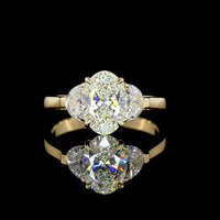 14K Yellow Gold Three-Stone Ring with 1.50 Carats Oval Cut Lab Diamond and Half-Moon Accent Diamonds - 2.15 Carats Total Diamond Weight - Covaloro Fine Jewelry