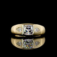 14K Yellow Gold Three Stone Ring with 1.51 Carat Square Cushion Brilliant Lab Diamond and Pear Shape Side Stones - 1.71 Carat Total Diamond Weight - Covaloro Fine Jewelry