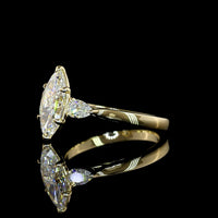 14K Yellow Gold Three-Stone Ring with 1.53 Carat Marquise Cut Lab Diamond and Pear Shape Side Stones - 1.8 Carat Total Diamond Weight - Covaloro Fine Jewelry