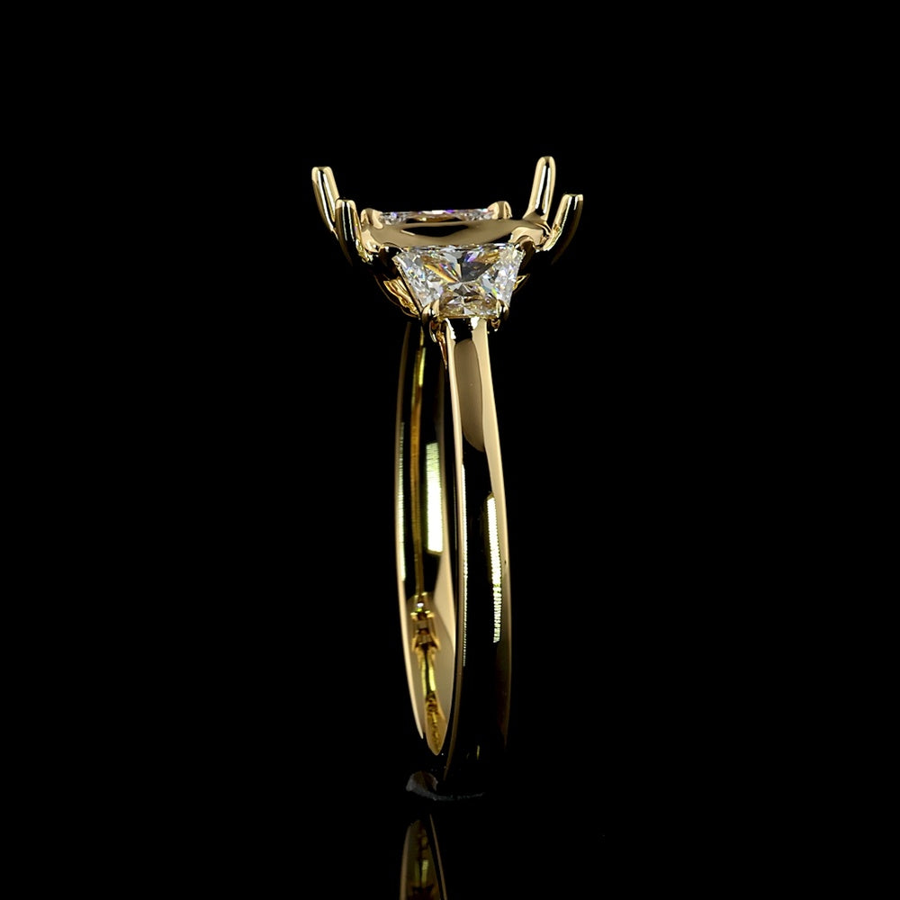 14K Yellow Gold Three Stone Ring with 1.55 Carat Radiant Cut Lab Diamond and Side Stones - 2.09 Carat Total Diamond Weight - Covaloro Fine Jewelry