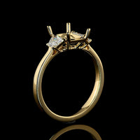 14K Yellow Gold Three Stone Ring with 1.55 Carat Radiant Cut Lab Diamond and Side Stones - 2.09 Carat Total Diamond Weight - Covaloro Fine Jewelry