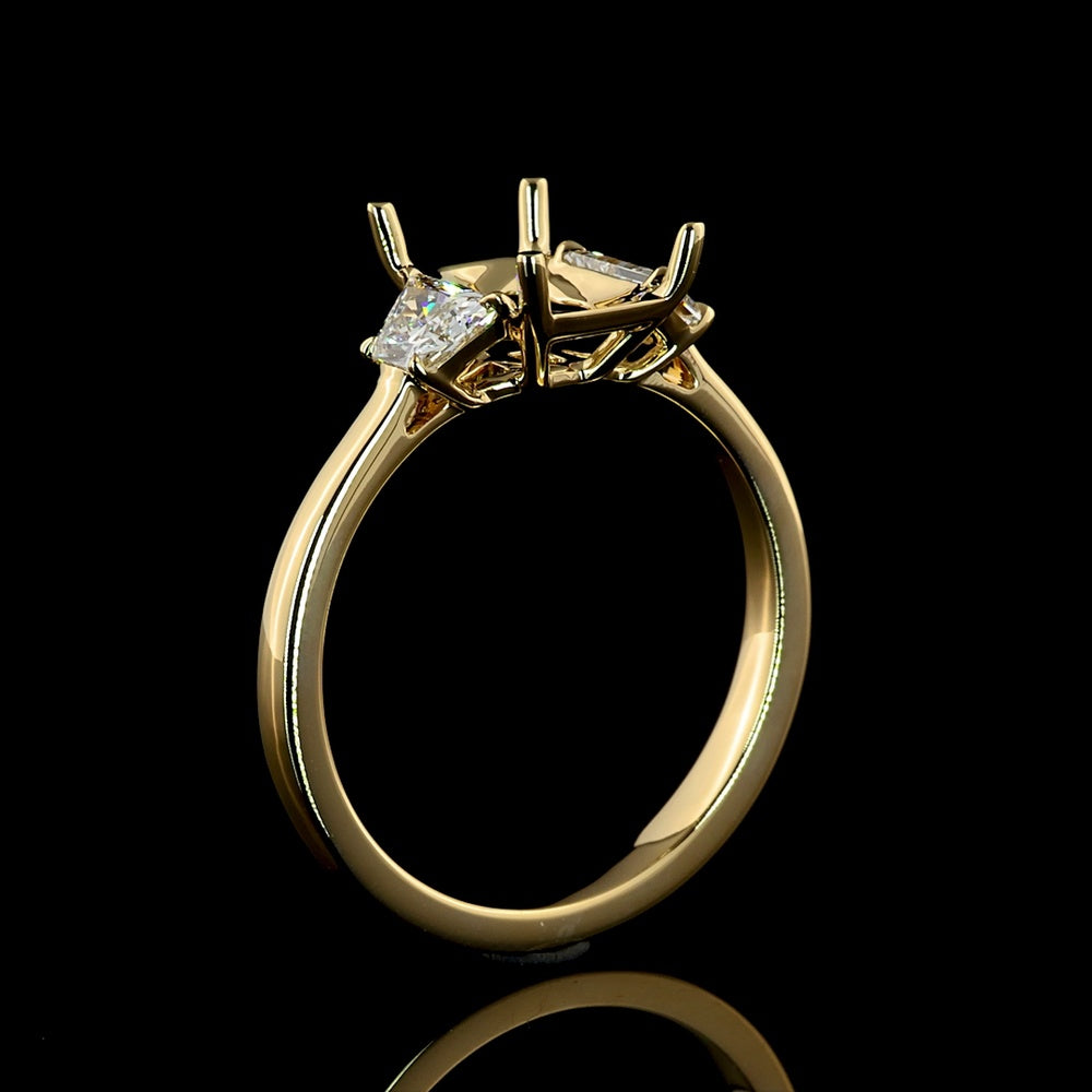 14K Yellow Gold Three Stone Ring with 1.55 Carat Radiant Cut Lab Diamond and Side Stones - 2.09 Carat Total Diamond Weight - Covaloro Fine Jewelry