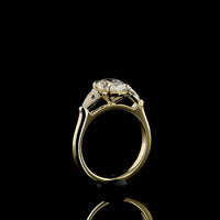 14K Yellow Gold Three Stone Ring with 1.56 Carat Oval Cut Lab Diamond (D VVS2) and 0.49 Carat Pear Shaped Lab Diamonds - 2.05 Carat Total Diamond Weight - Covaloro Fine Jewelry