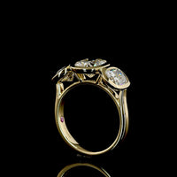 14K Yellow Gold Three Stone Ring with 1.90 Carat Cushion Cut and 2.13 Carat Oval Lab Grown CVD Diamonds - Total 4.04 Carat Weight - Covaloro Fine Jewelry