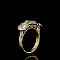 14K Yellow Gold Three Stone Ring with 1.90 Carat Cushion Cut and 2.13 Carat Oval Lab Grown CVD Diamonds - Total 4.04 Carat Weight - Covaloro Fine Jewelry