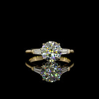 14K Yellow Gold Three Stone Ring with 2.02 Carat Round Brilliant Lab Diamond and 0.38 Carat Tapered Baguette Side Diamonds - 2.40 Total Carat Weight IGI Certified E VVS2 - Covaloro Fine Jewelry