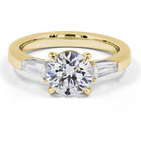 14K Yellow Gold Three Stone Ring with 2.07 Carats Round Brilliant Lab Diamond and 0.53 Carats Baguette Side Stones - 2.60 Carats Total Diamond Weight - Covaloro Fine Jewelry