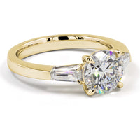 14K Yellow Gold Three Stone Ring with 2.07 Carats Round Brilliant Lab Diamond and 0.53 Carats Baguette Side Stones - 2.60 Carats Total Diamond Weight - Covaloro Fine Jewelry