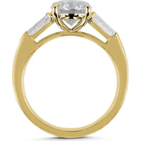 14K Yellow Gold Three Stone Ring with 2.07 Carats Round Brilliant Lab Diamond and 0.53 Carats Baguette Side Stones - 2.60 Carats Total Diamond Weight - Covaloro Fine Jewelry