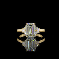 14K Yellow Gold Three-Stone Ring with 2.23 Carat Emerald Cut Lab Diamond and 0.72 Carat Trapezoid Side Diamonds - Total 2.95 Carats - Covaloro Fine Jewelry