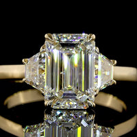 14K Yellow Gold Three-Stone Ring with 2.23 Carat Emerald Cut Lab Diamond and 0.72 Carat Trapezoid Side Diamonds - Total 2.95 Carats - Covaloro Fine Jewelry