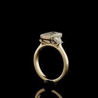 14K Yellow Gold Three-Stone Ring with 2.23 Carat Emerald Cut Lab Diamond and 0.72 Carat Trapezoid Side Diamonds - Total 2.95 Carats - Covaloro Fine Jewelry