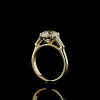14K Yellow Gold Three-Stone Ring with 2.52 Carat Round Brilliant Lab Diamond and 0.54 Carat Tapered Baguette Side Stones - 3.06 Carats Total Diamond Weight - Covaloro Fine Jewelry