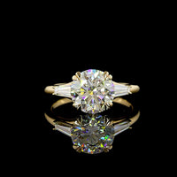 14K Yellow Gold Three-Stone Ring with 2.53 Carat Round Lab Diamond and Tapered Baguette Side Stones - 2.90 Carats Total Diamond Weight (E VVS2 IGI Certified) - Covaloro Fine Jewelry