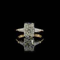 14K Yellow Gold Three Stone Ring with 2.58 Carat Radiant Cut Lab Diamond and Tapered Baguette Side Stones - 3.05 Carat Total Diamond Weight - Covaloro Fine Jewelry