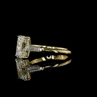 14K Yellow Gold Three Stone Ring with 2.58 Carat Radiant Cut Lab Diamond and Tapered Baguette Side Stones - 3.05 Carat Total Diamond Weight - Covaloro Fine Jewelry