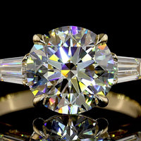 14K Yellow Gold Three-Stone Ring with 3.01 Carat Round Lab Diamond and 0.63 Carat Baguette Side Stones - IGI Certified E-F VVS2 - Covaloro Fine Jewelry