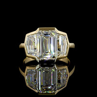 14K Yellow Gold Three Stone Ring with 3.03 Carat Emerald Cut Lab Diamond and 1.62 Carat Cadillac Cut Side Stones - 4.65 Total Carat Weight - Covaloro Fine Jewelry