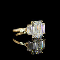 14K Yellow Gold Three Stone Ring with 3.03 Carat Emerald Cut Lab Diamond and Baguette Sides - 3.67 Total Carat Weight - Covaloro Fine Jewelry