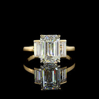 14K Yellow Gold Three Stone Ring with 3.03 Carat Emerald Cut Lab Diamond and Baguette Sides - 3.67 Total Carat Weight - Covaloro Fine Jewelry