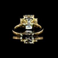 14K Yellow Gold Three Stone Ring with 3.03 Carat Emerald Cut Lab Diamond and Baguette Sides - 3.67 Total Carat Weight - Covaloro Fine Jewelry