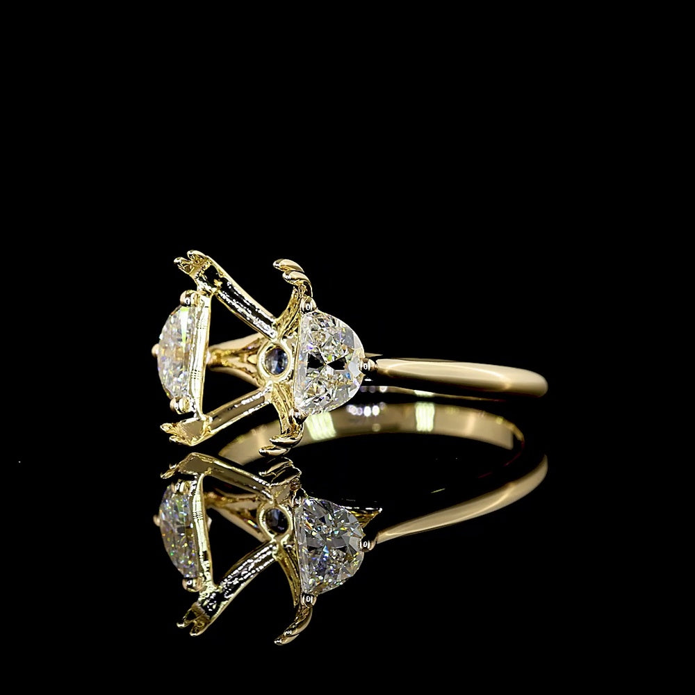 14K Yellow Gold Three Stone Ring with 3.04 Carat Emerald Cut Lab Blue Gemstone and 0.65 Carat Half-Moon Accent Stones - IGI Certified, 3.69 Total Carat Weight - Covaloro Fine Jewelry