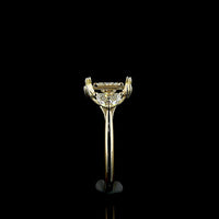14K Yellow Gold Three Stone Ring with 3.04 Carat Emerald Cut Lab Blue Gemstone and 0.65 Carat Half-Moon Accent Stones - IGI Certified, 3.69 Total Carat Weight - Covaloro Fine Jewelry