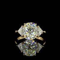 14K Yellow Gold Three Stone Ring with 3.55 Carat Cushion Brilliant Cut Lab Diamond and 1.02 Carat Shield Cut Side Diamonds - IGI Certified - 4.57 Carat Total Diamond Weight - Covaloro Fine Jewelry