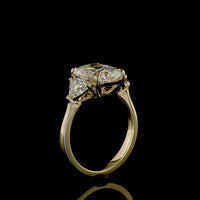 14K Yellow Gold Three Stone Ring with 3.55 Carat Cushion Brilliant Cut Lab Diamond and 1.02 Carat Shield Cut Side Diamonds - IGI Certified - 4.57 Carat Total Diamond Weight - Covaloro Fine Jewelry