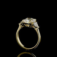 14K Yellow Gold Three Stone Ring with 3.55 Carat Cushion Brilliant Cut Lab Diamond and 1.02 Carat Shield Cut Side Diamonds - IGI Certified - 4.57 Carat Total Diamond Weight - Covaloro Fine Jewelry