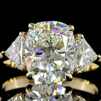 14K Yellow Gold Three Stone Ring with 3.55 Carat Cushion Brilliant Cut Lab Diamond and 1.02 Carat Shield Cut Side Diamonds - IGI Certified - 4.57 Carat Total Diamond Weight - Covaloro Fine Jewelry