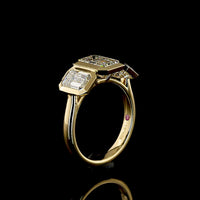 14K Yellow Gold Three-Stone Ring with 4.02 Carat Total Weight Emerald Cut CVD Lab Diamonds in Bezel Settings - Covaloro Fine Jewelry