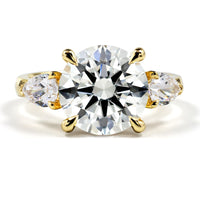 14K Yellow Gold Three-Stone Ring with 4.07 Carat Round Brilliant Cut Lab Diamond and 0.76 Carat Pear Shape Lab Diamond Side Stones - 4.83 Carat Total Diamond Weight, GIA Certified D VVS2 - Covaloro Fine Jewelry