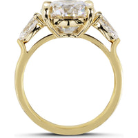 14K Yellow Gold Three-Stone Ring with 4.07 Carat Round Brilliant Cut Lab Diamond and 0.76 Carat Pear Shape Lab Diamond Side Stones - 4.83 Carat Total Diamond Weight, GIA Certified D VVS2 - Covaloro Fine Jewelry