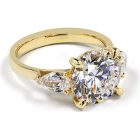 14K Yellow Gold Three-Stone Ring with 4.07 Carat Round Brilliant Cut Lab Diamond and 0.76 Carat Pear Shape Lab Diamond Side Stones - 4.83 Carat Total Diamond Weight, GIA Certified D VVS2 - Covaloro Fine Jewelry