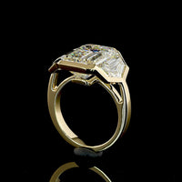 14K Yellow Gold Three Stone Ring with 7.07 Carats Emerald Cut Lab Diamond and Matching Cadillac Cut Side Stones - 10.07 Total Carat IGI Certified - Covaloro Fine Jewelry