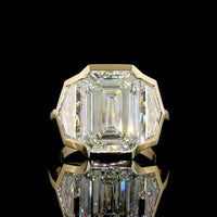 14K Yellow Gold Three Stone Ring with 8.14 Carats Emerald Cut Lab Diamond & 2.91 Carats Cadillac Diamond Side Stones, IGI Certified F VS1/VVS2 - 11.05 Carats Total Diamond Weight - Covaloro Fine Jewelry