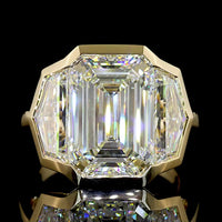 14K Yellow Gold Three Stone Ring with 8.14 Carats Emerald Cut Lab Diamond & 2.91 Carats Cadillac Diamond Side Stones, IGI Certified F VS1/VVS2 - 11.05 Carats Total Diamond Weight - Covaloro Fine Jewelry