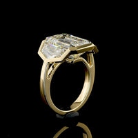14K Yellow Gold Three Stone Ring with 8.15 Carat Emerald Cut Lab Diamond and 2.79 Carat Cadillac Cut Side Diamonds - 10.94 Carats Total Diamond Weight - Covaloro Fine Jewelry