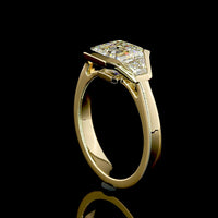 14K Yellow Gold Three Stone Ring with Asscher Cut Lab Diamond Center and Trapezoid Side Stones - 2.62 Carat Total Diamond Weight - Covaloro Fine Jewelry