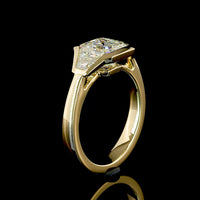 14K Yellow Gold Three Stone Ring with Asscher Cut Lab Diamond Center and Trapezoid Side Stones - 2.62 Carat Total Diamond Weight - Covaloro Fine Jewelry