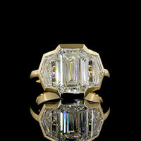 14K Yellow Gold Three Stone Ring with Bezel Set 4.14 Carats Emerald Cut Lab Diamond and Cadillac Cut Sidestones - 6.02 Carats Total Diamond Weight - Covaloro Fine Jewelry