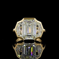 14K Yellow Gold Three Stone Ring with Bezel Set Emerald Cut and Cadillac Cut Lab Diamonds - 8.86 Carats Total Diamond Weight - Covaloro Fine Jewelry